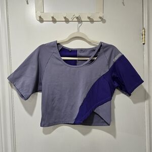 Gymshark Purple and Blue Colourblock Asymmetric Crop Top